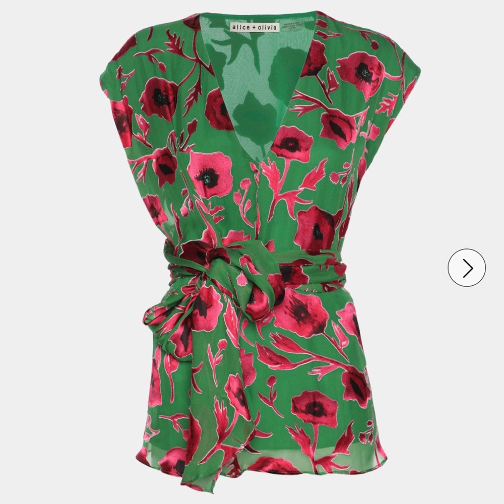 Alice + Olivia Green and Red Floral Blouse